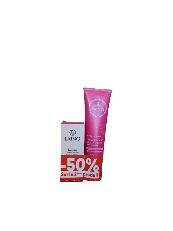 LAINO COFFRET GOMMAGE DOUCEUR ECLAT + DEMAQUILLANT SOUS LA DOUCHE VISAGE ET YEUX