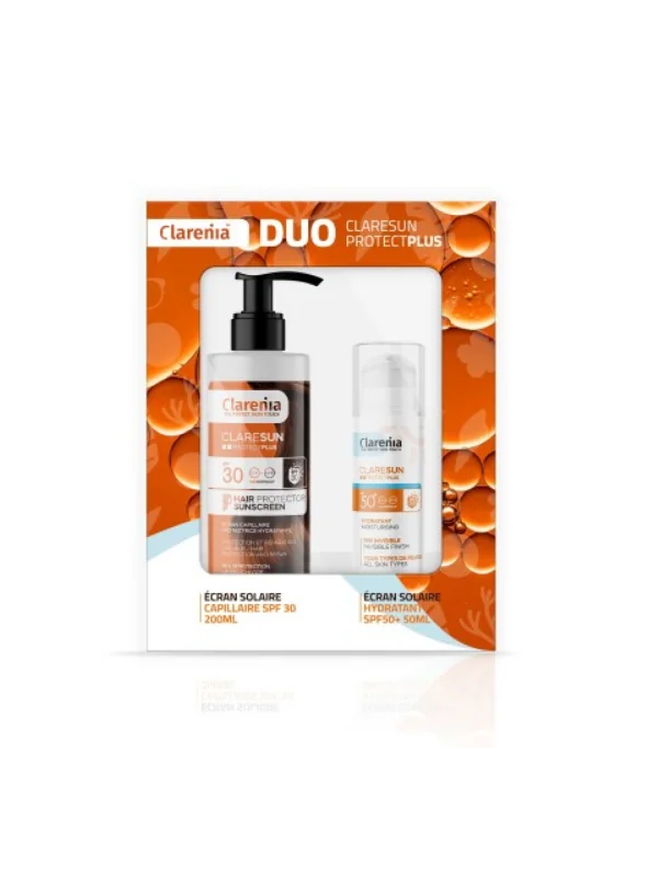COFFRET SOLAIRE CLARENIA DUO ÉCRAN HYDRATANT INVISIBLE SPF50+ ET ÉCRAN CAPILAIRE