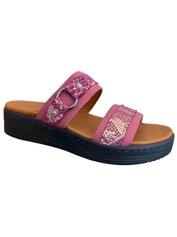 STI LIGHT - CLAQUETTES ORTHOPEDIQUES ROSES EFFET CROCCO