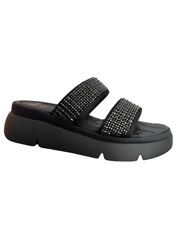 SCHOLL - CLAQUETTES ORTHOPEDIQUES NOIRES AVEC CRISTAUX FEMME